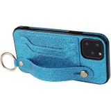 Glitter Powder PU+TPU Schokbestendige beschermhoes met houder & kaartslots & polsbandje voor iPhone 11(Blauw)