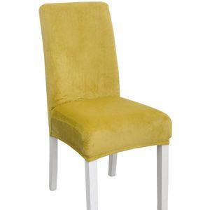 2 stuks eenvoudige zachte  hoge elastische verdikking fluwelen semi-interieur stoelhoes Hotel stoel cover (geel groen)