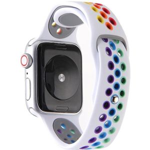 Voor Apple Watch Series 6 & SE & 5 & 4 44mm / 3 & 2 & 1 42mm Rainbow Sport Watchband (Wit)