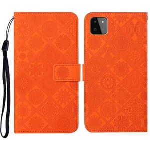 Voor Samsung Galaxy A22 5G etnische stijl relif patroon horizontale flip lederen geval met houder en kaart slots &portemonnee &lanyard (oranje)