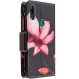 Voor Huawei P Smart Z Gekleurd tekenpatroon Rits Horizontale Flip Lederen case met Holder & Card Slots & Wallet(Lotus)