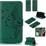 Feather patroon Litchi textuur horizontale Flip lederen draagtas met portemonnee & houder & kaartsleuven voor Huawei Honor 20 (groen)