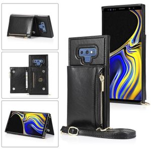 Voor Samsung Galaxy Note9 Square Zipper Wallet Bag TPU+PU Back Cover Case met Holder & Card Slots & Wallet & Cross-body Strap(Zwart)