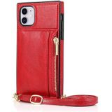 Vierkante rits portemonnee tas TPU +PU Back Cover Case met houder & kaartslots & portemonnee & cross-body riem voor iPhone 11(Rood)