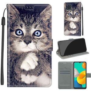 Voltage Coloured Drawing Magnetic Clasp Horizontal Flip PU Leather Case with Holder & Card Slots For Samsung Galaxy M32 4G / F22(C02 Fork Hand White Claw Cat)