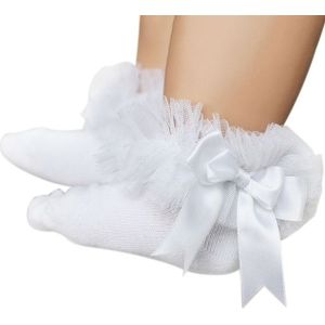 3 paar Bow Lace sokken Baby katoen Enkelsokken  maat: S (witte sokken witte strik)