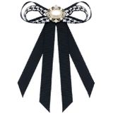 Vrouwen Houndstooth Patroon Pearl Bow-knoop Bow Tie Professionele Broche Kostuum Accessoires (Wit)