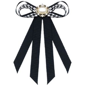 Vrouwen Houndstooth Patroon Pearl Bow-knoop Bow Tie Professionele Broche Kostuum Accessoires (Wit)
