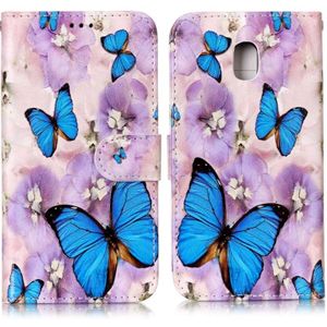 Voor Galaxy J3 (2017) relif (EU versie) Gloss olie paarse vlinder patroon horizontale Flip lederen draagtas met houder & kaartsleuven & portemonnee & fotolijstjes