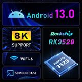 H96 Max 8K Ultra HD Smart TV Box Android 13.0 mediaspeler met afstandsbediening  RK3528 quad-core  2GB+16GB (EU-stekker)