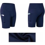 High Waist Yoga Slant Pocket Oefening Quick Dry Tight Elastic Fitness Shorts (Kleur: Navy Size:XXL)