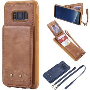 Voor Galaxy S8 Vertical Flip Shockproof Leather Protective Case met Long Rope  Support Card Slots & Bracket & Photo Holder & Wallet Function(Brown)