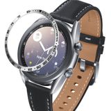 Voor Samsung Galaxy Watch 3 41mm Smart Watch Steel Bezel Ring  E-versie (Silver Ring Black Letter)