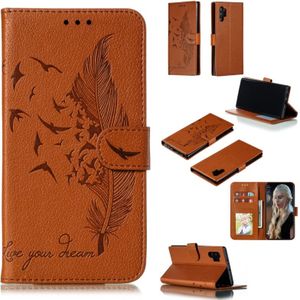 Feather patroon Litchi textuur horizontale Flip lederen draagtas met portemonnee & houder & kaartsleuven voor Galaxy Note 10 + (Brown)