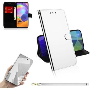 Voor Samsung Galaxy A31 Lmitated Mirror Surface Horizontale Flip Lederen case met Holder & Card Slots & Wallet & Lanyard(Zilver)