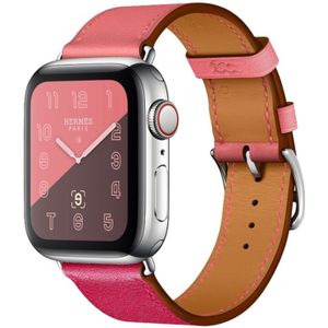 Twee kleuren enkele lus lederen polsband horlogebandje voor Apple horloge serie 3 & 2 & 1 38 mm  kleur: Rose rood + roze
