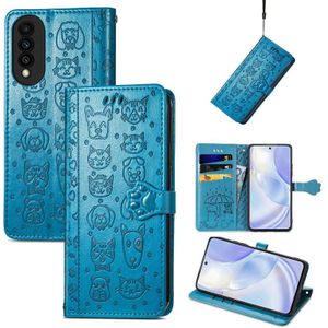 Voor Huawei Nova 8 SE jeugd Mooie kat en hond embossing patroon horizontale flip lederen tas  met houder & kaart slots & portemonnee en cartoon clasp & lanyard