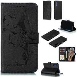Feather patroon Litchi textuur horizontale Flip lederen draagtas met portemonnee & houder & kaartsleuven voor Huawei Honor 9X Pro (zwart)