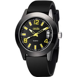 addies MY-1601 Reguliere versie Siliconen Watchstrap Quartz Watch  Support Calendar  Szie:S (Geel)