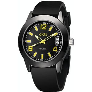 addies MY-1601 Reguliere versie Siliconen Watchstrap Quartz Watch  Support Calendar  Szie:S (Geel)