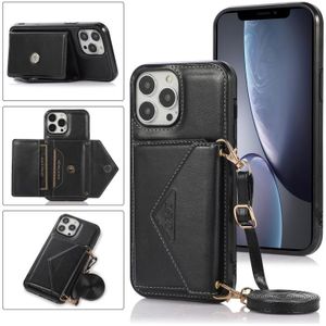 Multifunctionele Cross-Body Card Tas TPU + PU Back Cover Case met Houder & Card Slot & Portemonnee voor iPhone 13 Pro (Zwart)