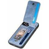 Voor iPhone 14 Plus Koolstofvezel Verticale Flip Rits Telefoon Case(Blauw)