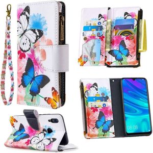Voor Huawei P Smart (2019) Gekleurd tekenpatroon Rits Horizontale Flip Lederen case met Holder & Card Slots & Wallet(Twee vlinders)