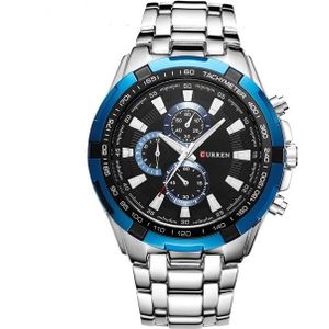 CURREN 8023 mannen RVS analoge sport quartz horloge (wit geval blauw gezicht)