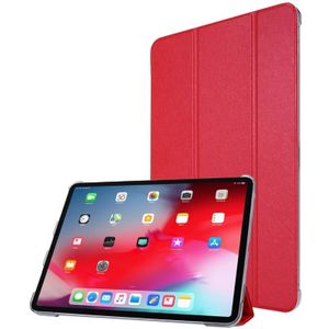 Voor iPad Pro 12.9 (2020) TPU Silk Texture Driekeer horizontaal flip lederen hoes met houder (rood)