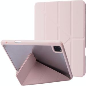 Vervorming transparante acryl horizontale flip pu lederen tas met multi-vouwen houder & slaap / wake-up functie & pen slot voor ipad pro 11.0 2021/2020/2018 (ROSE goud)