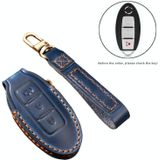 Hallmo auto koeienhuid lederen sleutel beschermende cover key case voor Nissan Sylphy 3-knops hoorn (blauw)