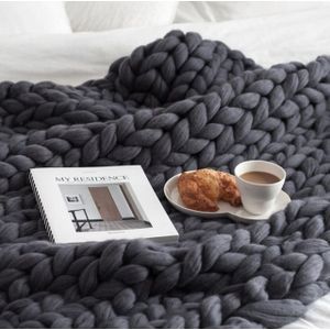 Mode handgemaakte gebreide wollen deken  grootte: 150X200cm (donkergrijs)