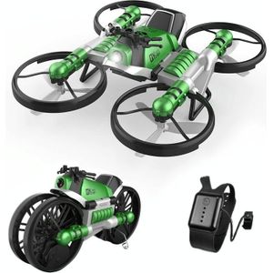 2 In 1 Land Air Misvorming Motorfiets Afstandsbediening Vliegtuigen Quadcopter Drone  Watch Remote Versie (Groen)