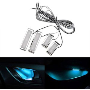 4-delige universele auto LED innerlijke handvat licht sfeerverlichting decoratieve lamp DC12V/0.5 W kabel lengte: 75cm (Ice Blue Light)