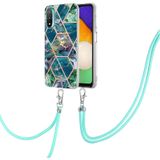 For Motorola Moto E20 / E30 / E40 Electroplating Splicing Marble TPU Phone Case with Lanyard(Blue Green)