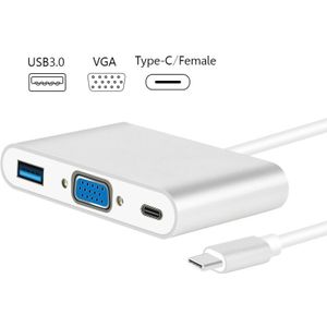 USB type C naar VGA 3-in-1 hub adapter ondersteunt USB type C Tablets en laptops voor MacBook Pro/Google ChromeBook (zilver)