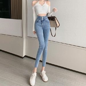 Lente zomer hoge taille slim skinny jeans (kleur: retro blauw maat: 25)