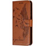 Feather patroon Litchi textuur horizontale Flip lederen draagtas met portemonnee & houder & kaartsleuven voor Huawei Honor 20 (bruin)