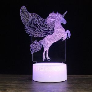 Sprong omhoog Unicorn vorm creatieve zwarte basis 3D kleurrijke decoratieve nachtlampje bureau lamp  afstandsbediening versie