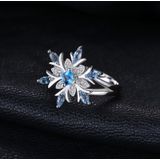Mode 925 sterling zilveren sneeuwvlok bloem blauwe topaas ring sieraden vrouwen  Ringmaat: 10