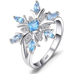 Mode 925 sterling zilveren sneeuwvlok bloem blauwe topaas ring sieraden vrouwen  Ringmaat: 10