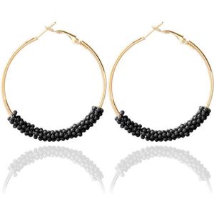 Vrouwen hoepel oorbellen etnische Vintage kraal Boho oorbellen statement sieraden (zwart)