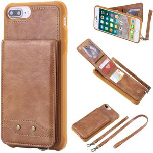 Voor iPhone 6 Plus Vertical Flip Shockproof Leather Protective Case met Long Rope  Support Card Slots & Bracket & Photo Holder & Wallet Function(Brown)