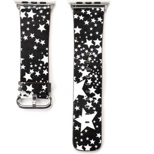 Voor Apple Watch serie 3 & 2 & 1 42mm Fashion zwarte basis witte sterren patroon lederen pols horloge Band
