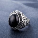 Europa en Amerika stijl Retro Gemstone Turquoise mannen Titanium staal Ring  grootte: 13  Diameter: 22 3 mm  omtrek: 70mm(Black)