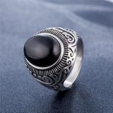 Europa en Amerika stijl Retro Gemstone Turquoise mannen Titanium staal Ring  grootte: 13  Diameter: 22 3 mm  omtrek: 70mm(Black)