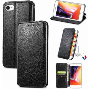 Blooming Mandala Embossed Pattern Magnetic Horizontal Flip Leather Case with Holder & Card Slots & Wallet For iPhone SE 2020 / 8 / 7(Black)