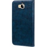 Voor Huawei Y5 (2017) / Y6 (2017) zakelijke stijl olie Wax textuur horizontaal flip lederen draagtas met houder & kaartsleuven & Hand Strap(Blue)