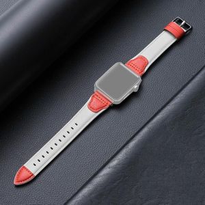 Splicing koeienhuid lederen vervangende band horlogeband voor Apple Watch Series 6 & SE & 5 & 4 40mm / 3 & 2 & 1 38mm (wit rood)