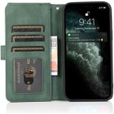 Skin-Feel Crazy Horse Textuur Zipper Portemonnee Bag Horizontale Flip Leren Case met Houder & Kaart Slots & Wallet & Lanyard voor iPhone 13 Mini (Dark Green)